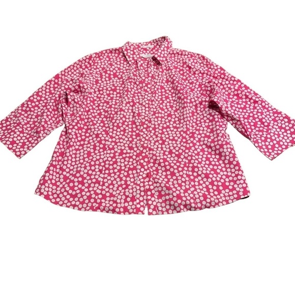 Chico’s Pink White Polkadot Button Up Top - Picture 1 of 5